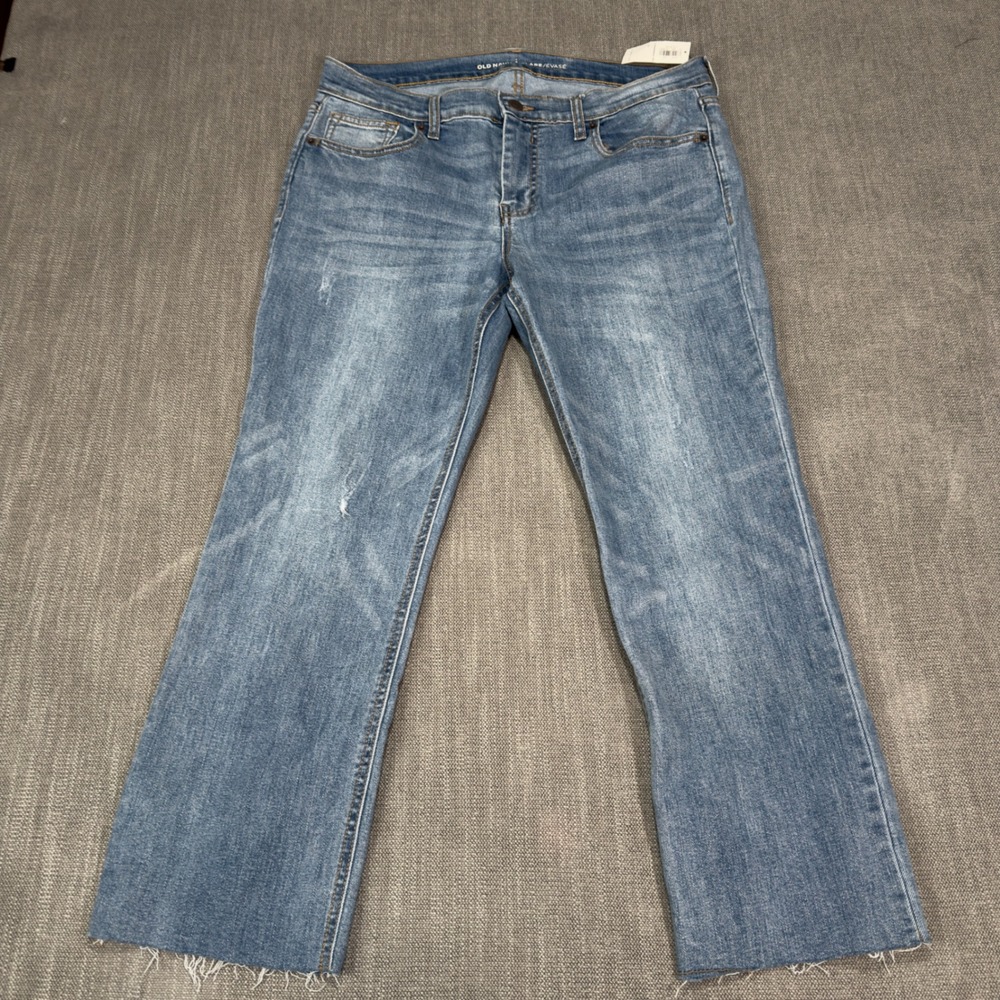 Old Navy Flare Jeans Womens 12 Medium Wash Raw Hem‎ Mid Rise Denim Pants P3 28